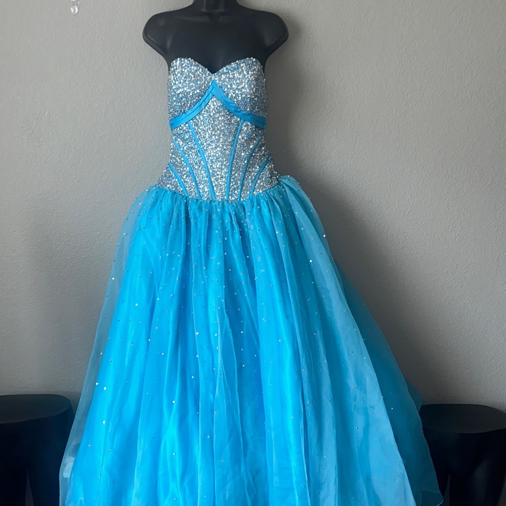 Sparkling Blue Strapless Gown